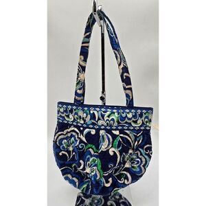 Vera Bradley Blue Floral Quilted Tote Bag With Interior Pockets & Double Straps